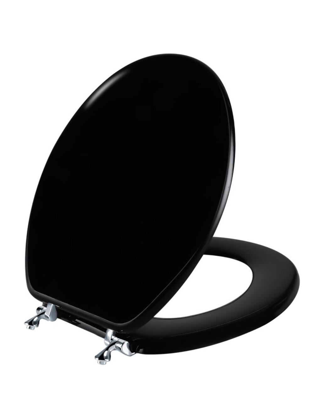 Angol Shiold Wood Toilet Seat, Zinc Alloy Hinges (Round, Black)